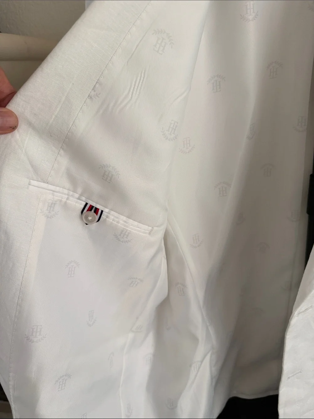 Mens Tommy Hilfiger White Linen Blazer - Classic Single-Breasted Jacket - Picture 4 of 6
